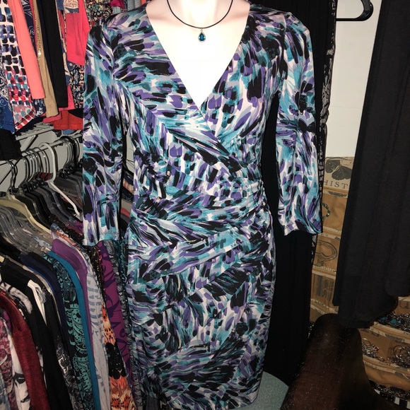 NEW London Times purple & turquoise Sexy low cut dress - Picture 9 of 12